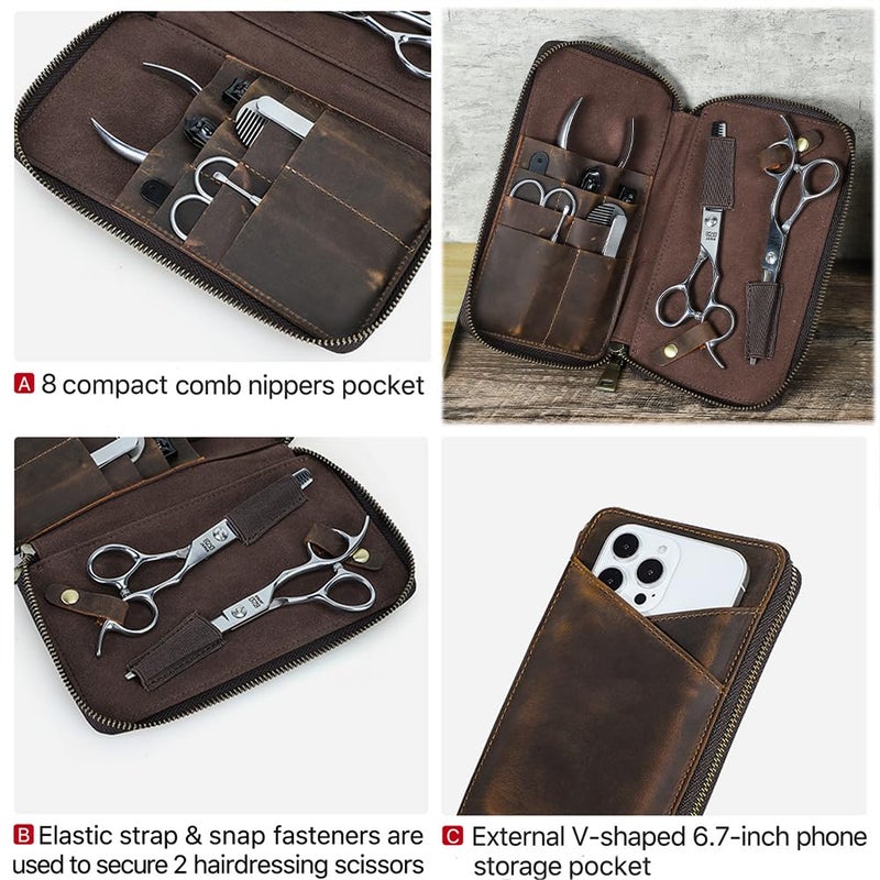 كونتاكتس حقيبة أدوات العناية بالأظافر للرجال من الجلد الطبيعي بالكامل، حقيبة فارغة مصنوعة يدوياً (الحقيبة فقط) - Image 3